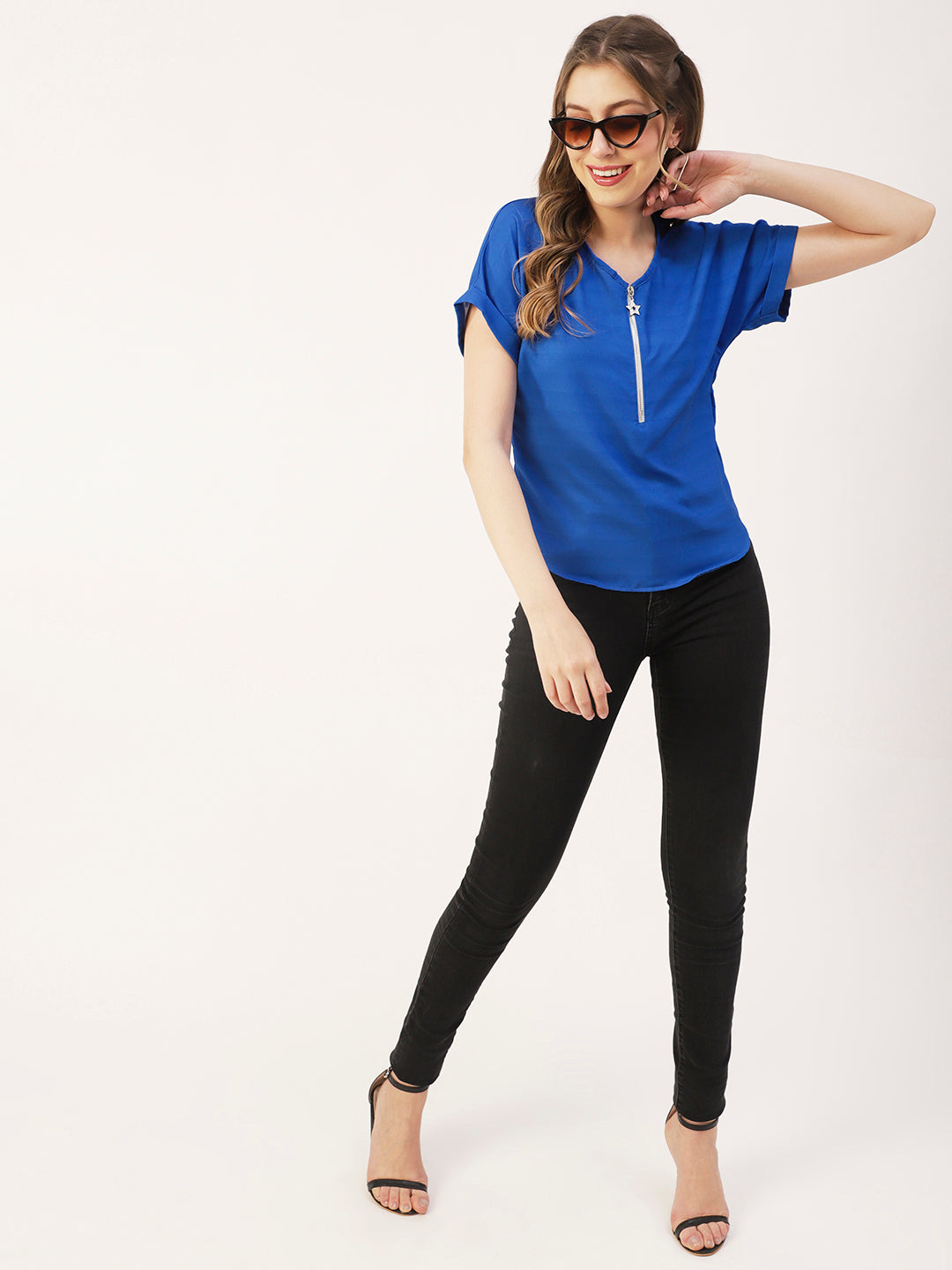 Printed Front Zip-Up Top