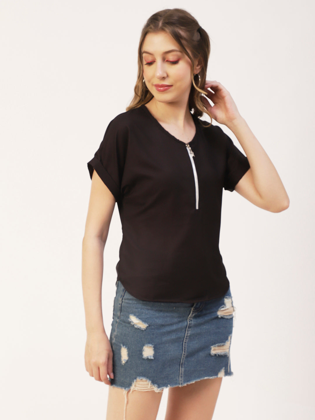 Printed Front Zip-Up Top