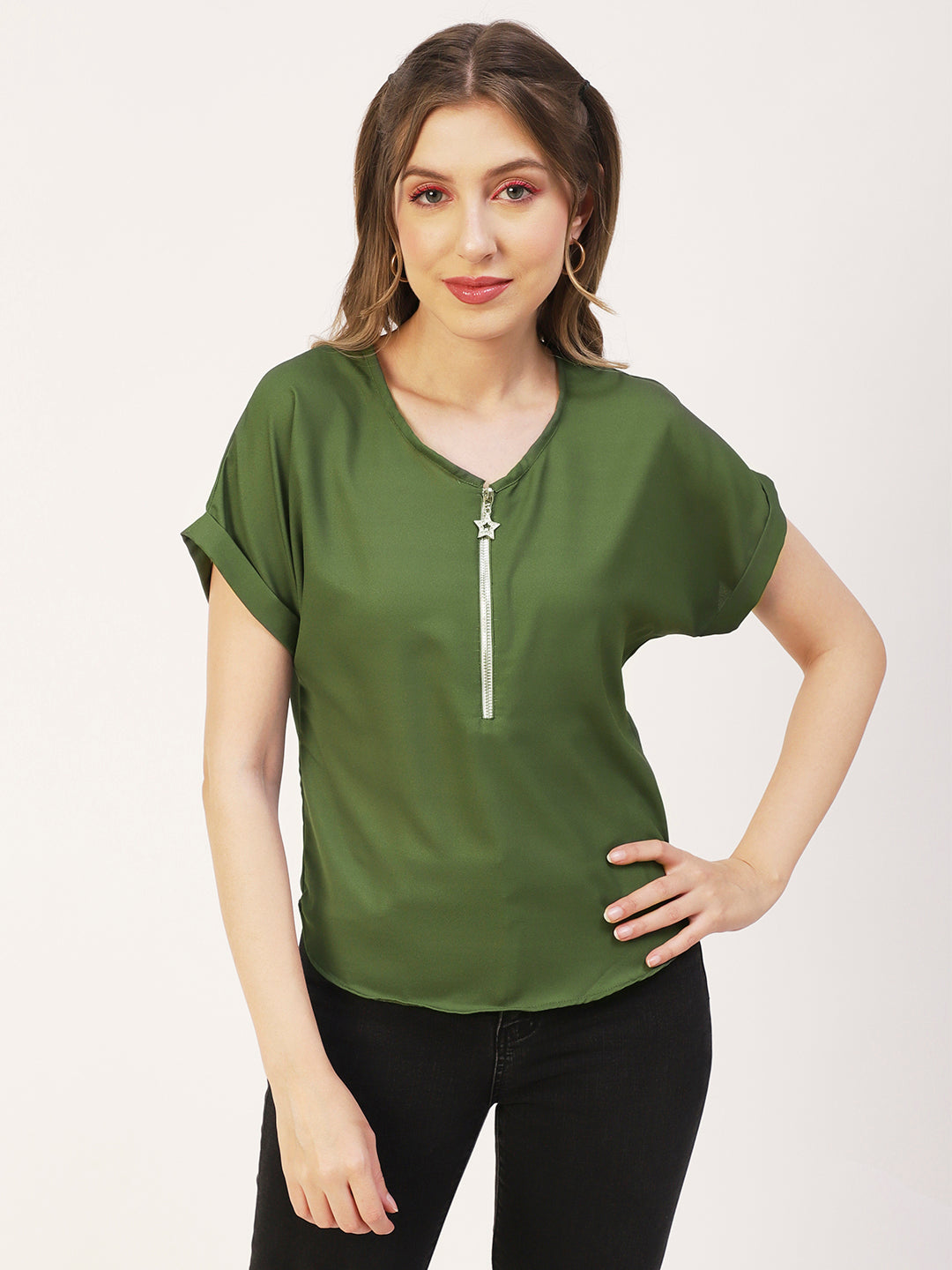 Printed Front Zip-Up Top
