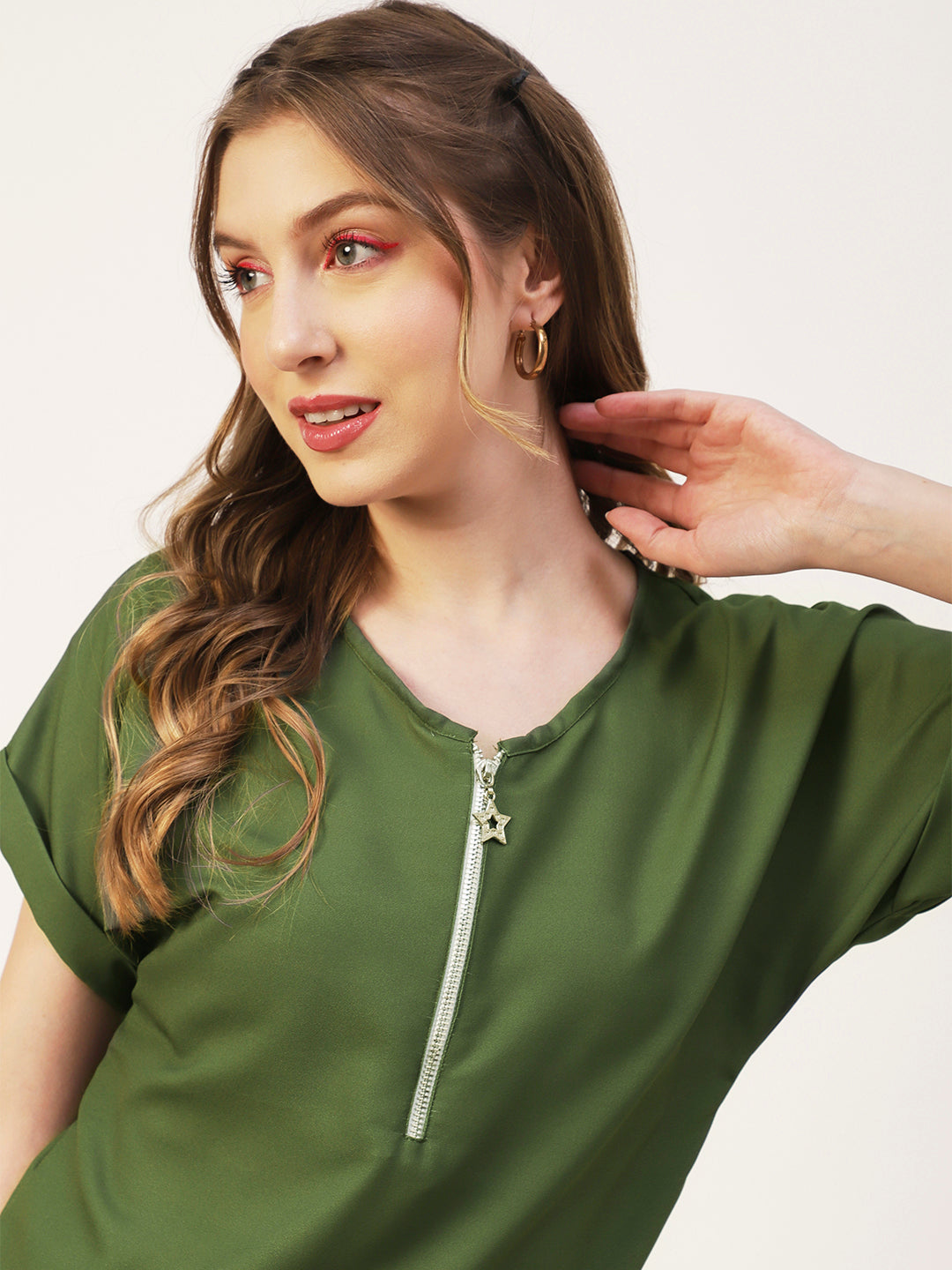Printed Front Zip-Up Top