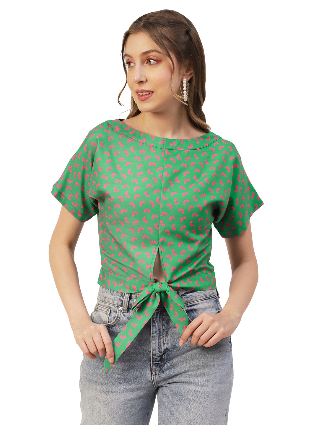 Printed Front Knot Crop