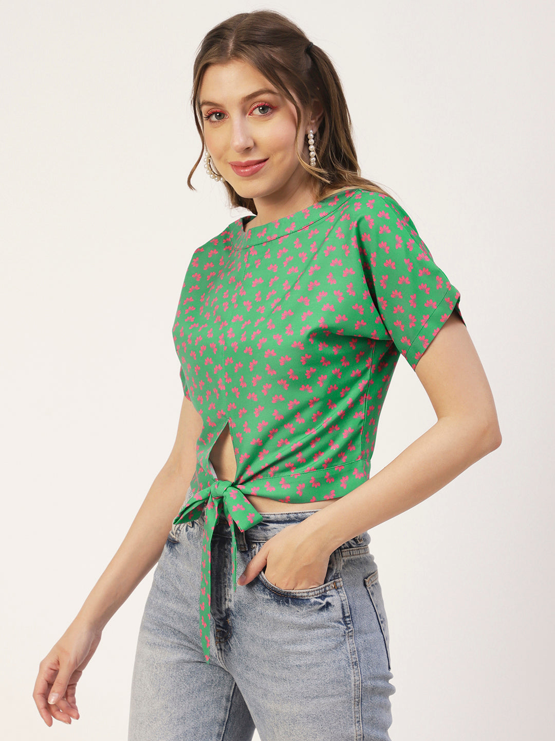 Printed Front Knot Crop