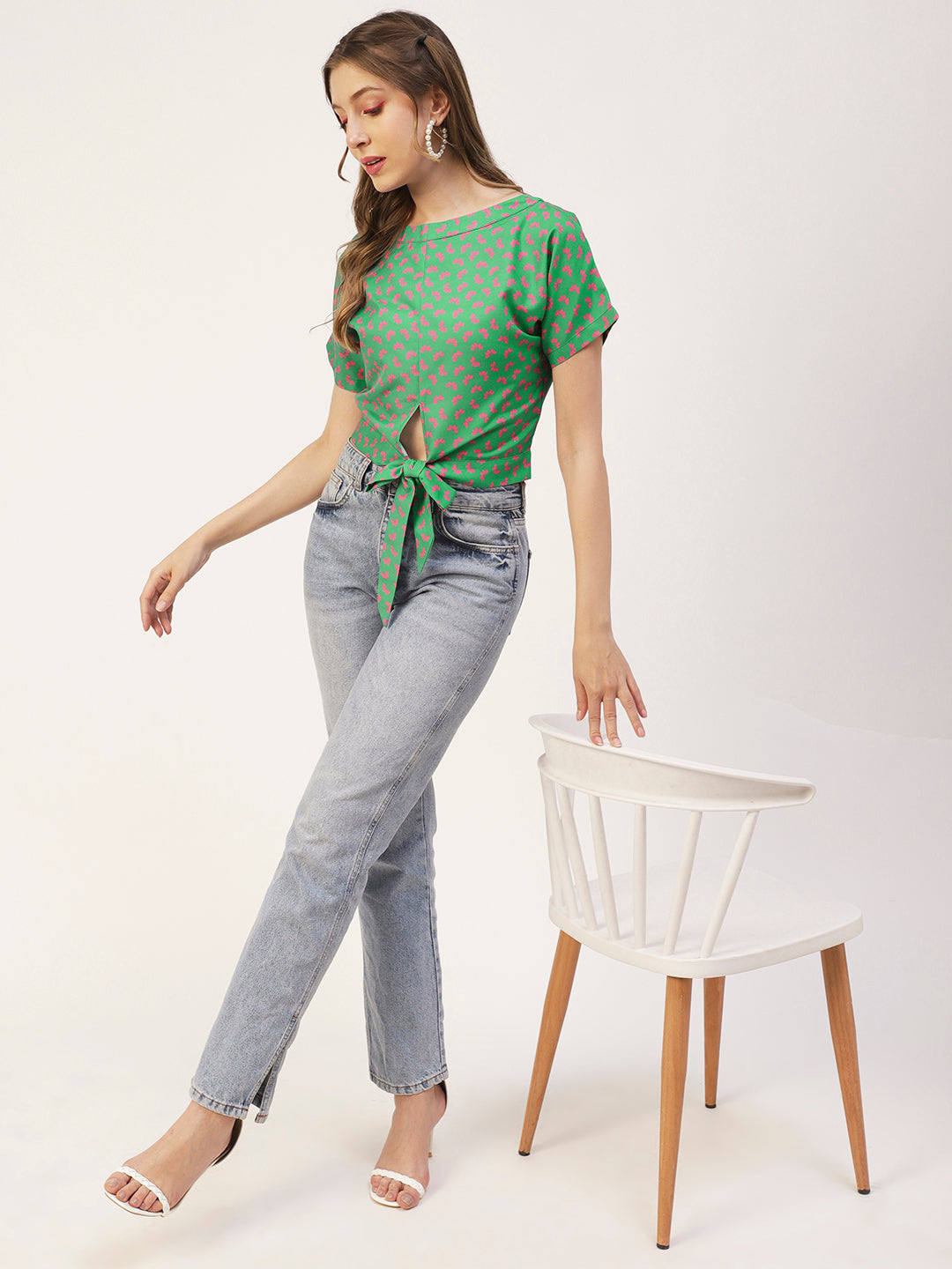 Printed Front Knot Crop