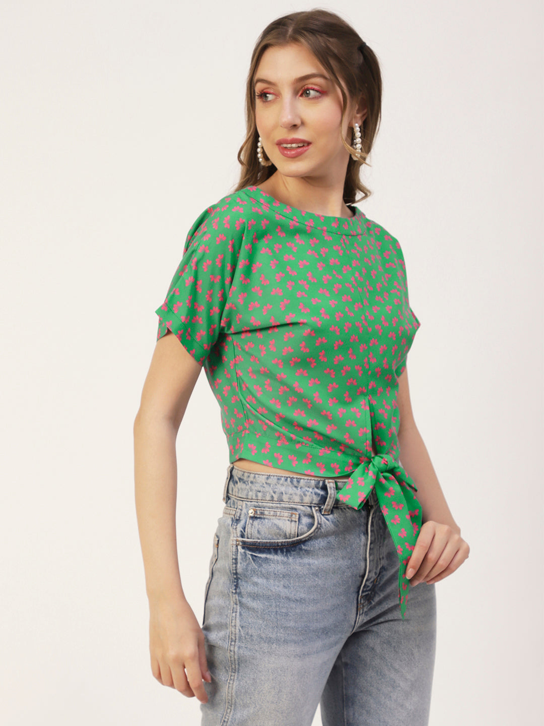 Printed Front Knot Crop
