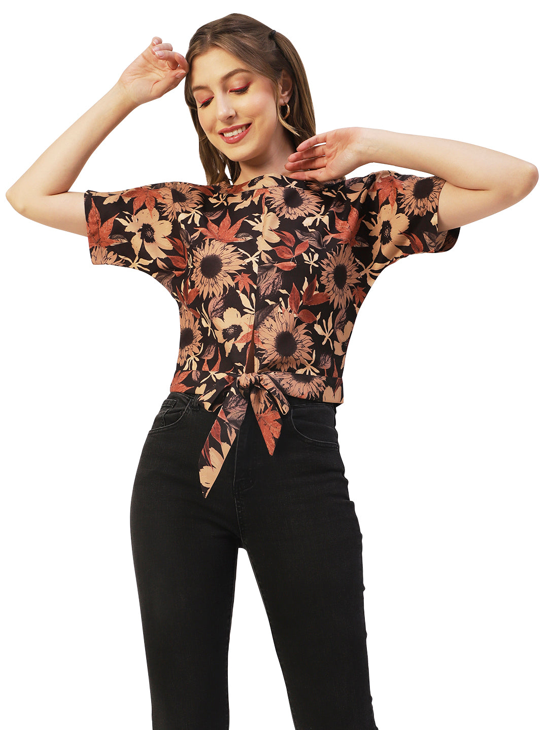 Printed Front Knot Crop