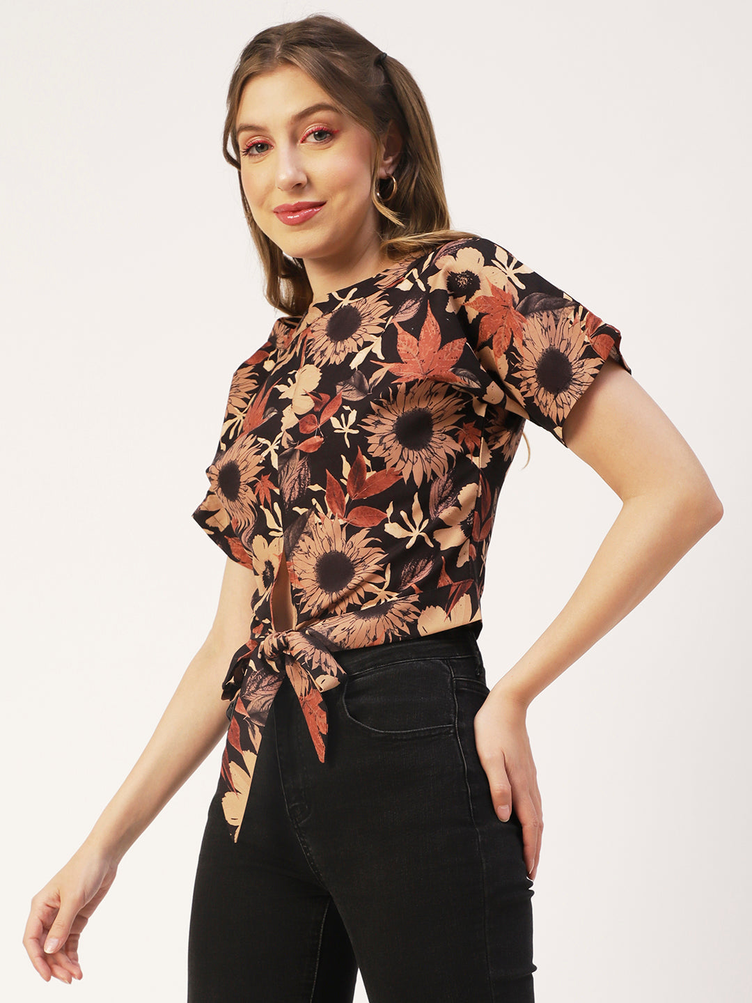Printed Front Knot Crop