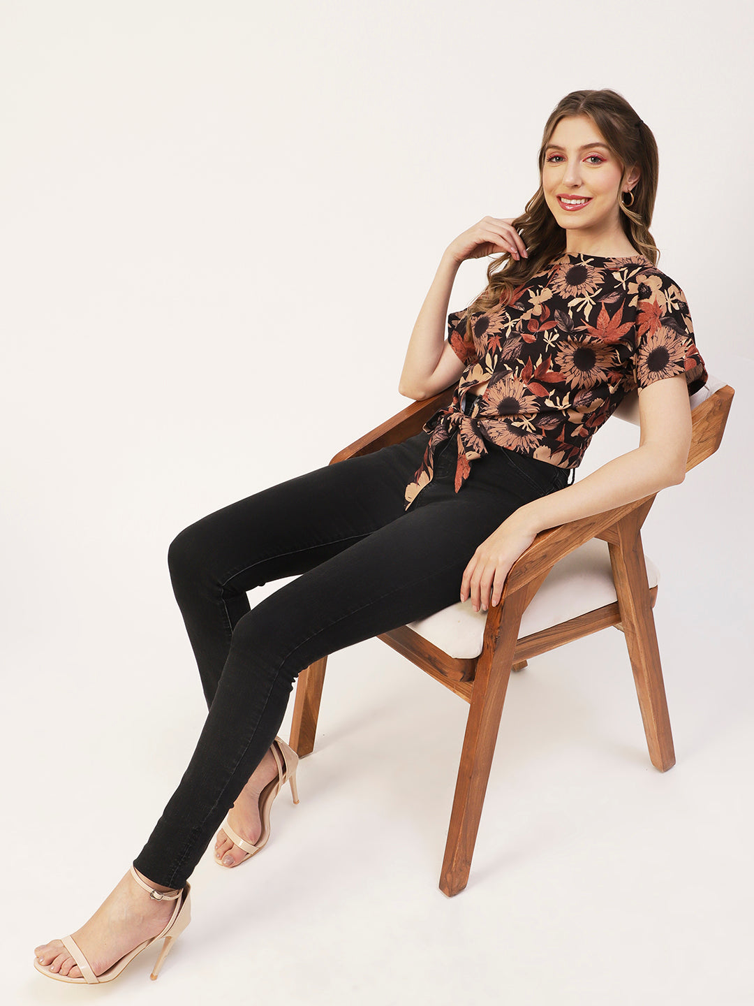 Printed Front Knot Crop