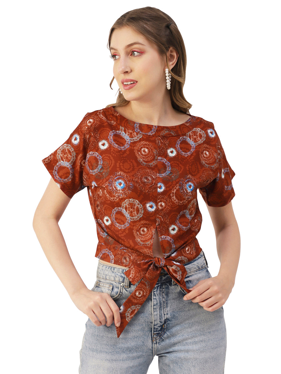 Printed Front Knot Crop