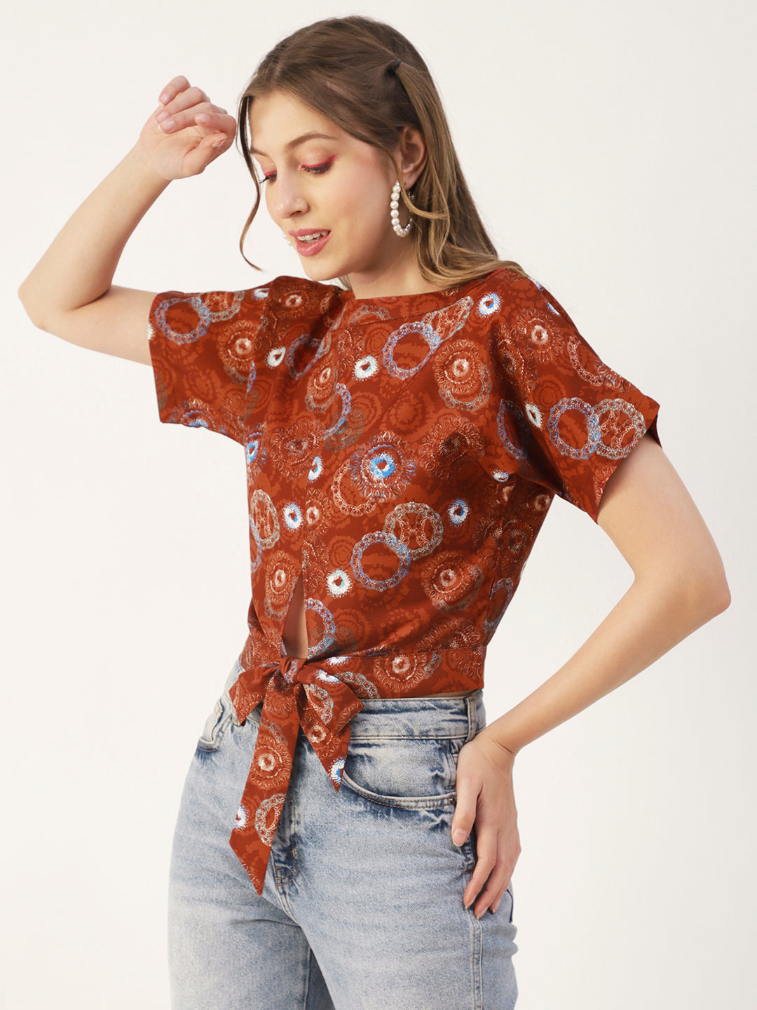 Printed Front Knot Crop