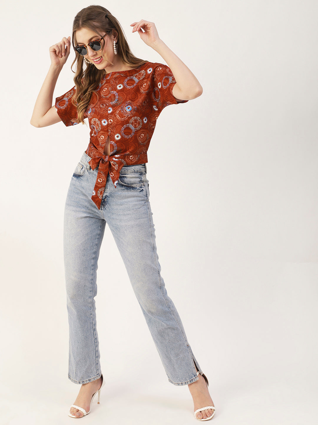 Printed Front Knot Crop