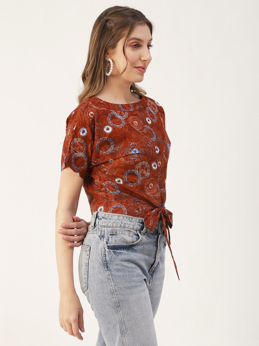 Printed Front Knot Crop