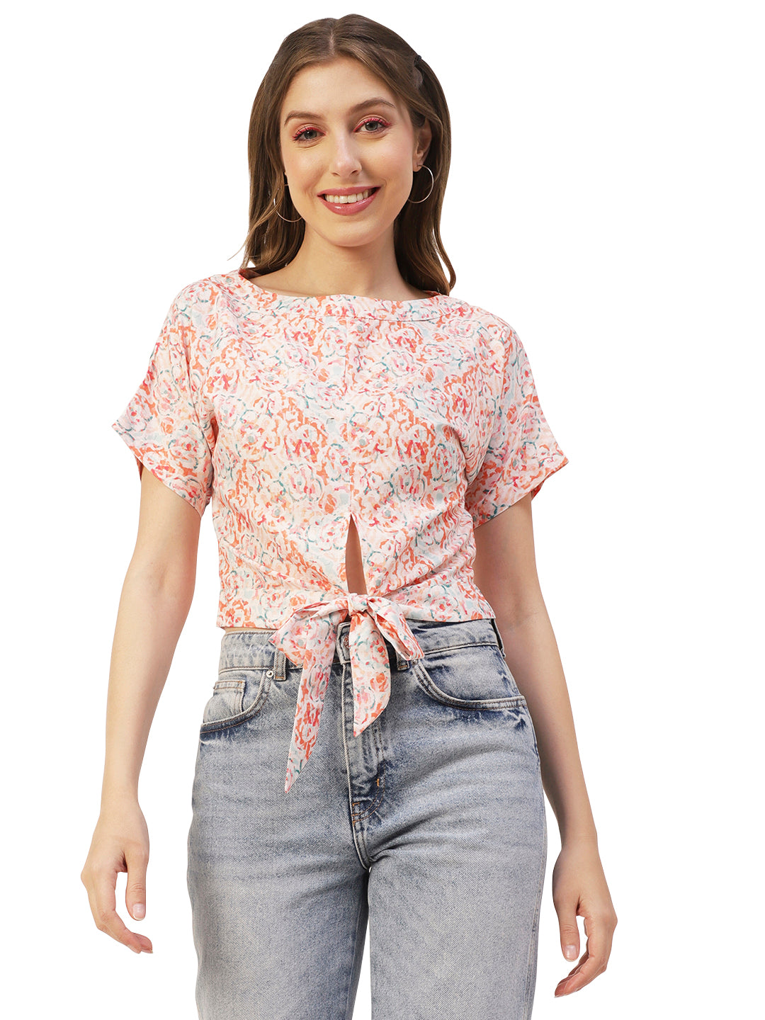 Printed Front Knot Crop