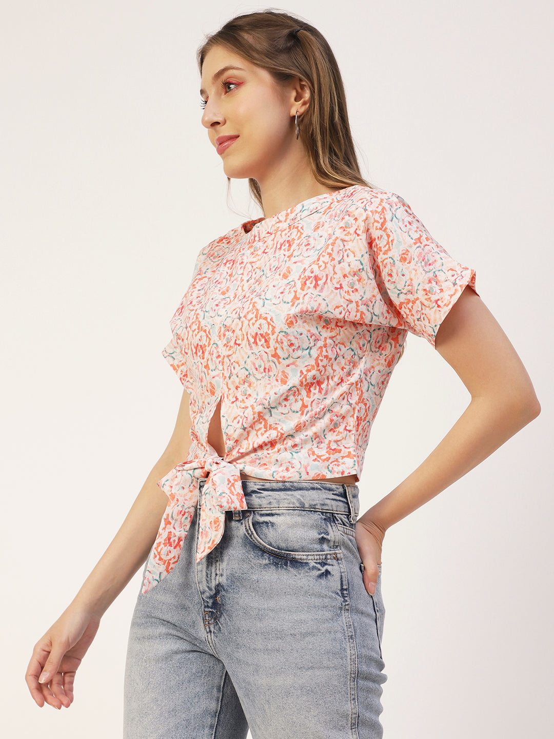 Printed Front Knot Crop