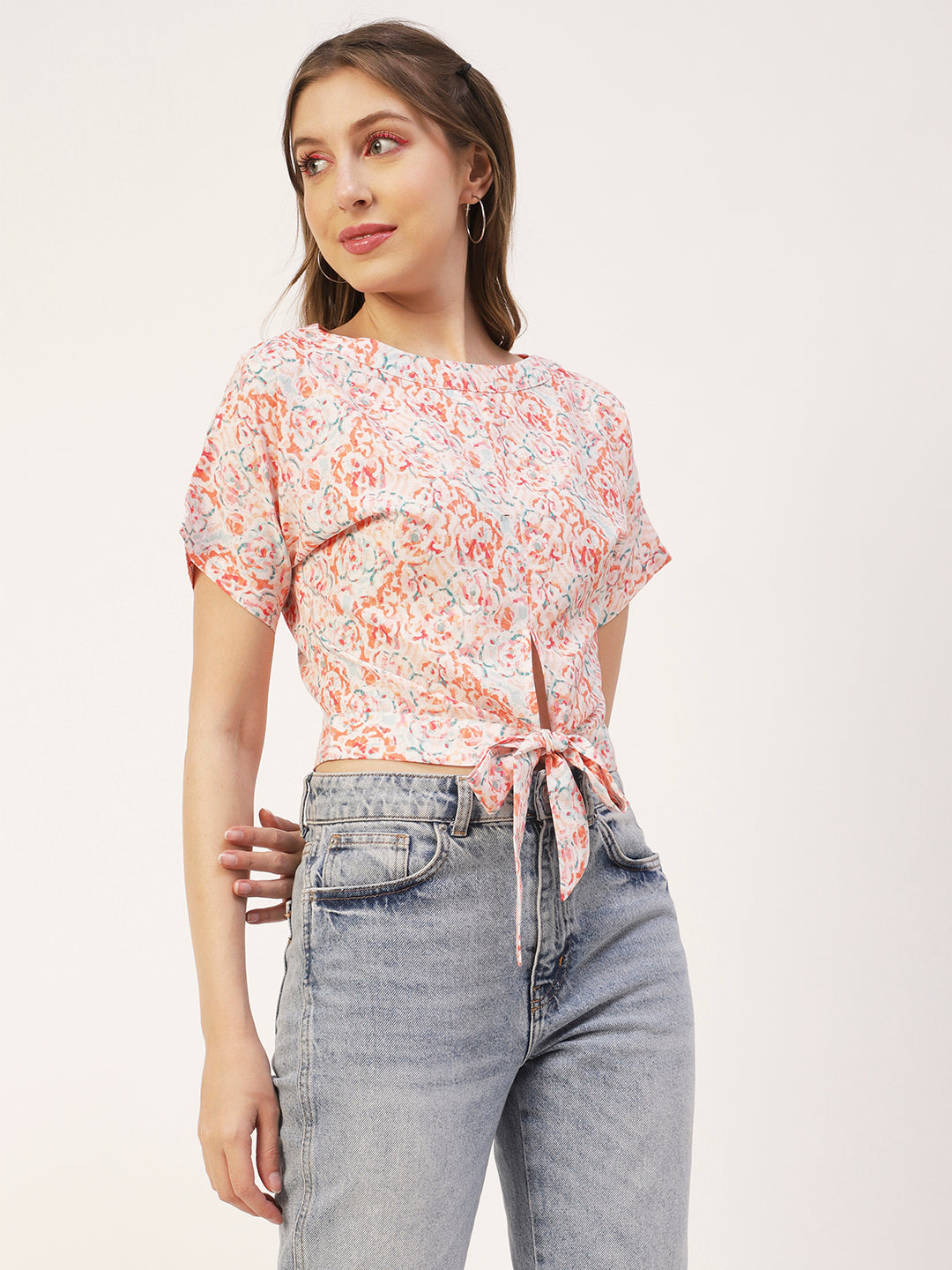 Printed Front Knot Crop