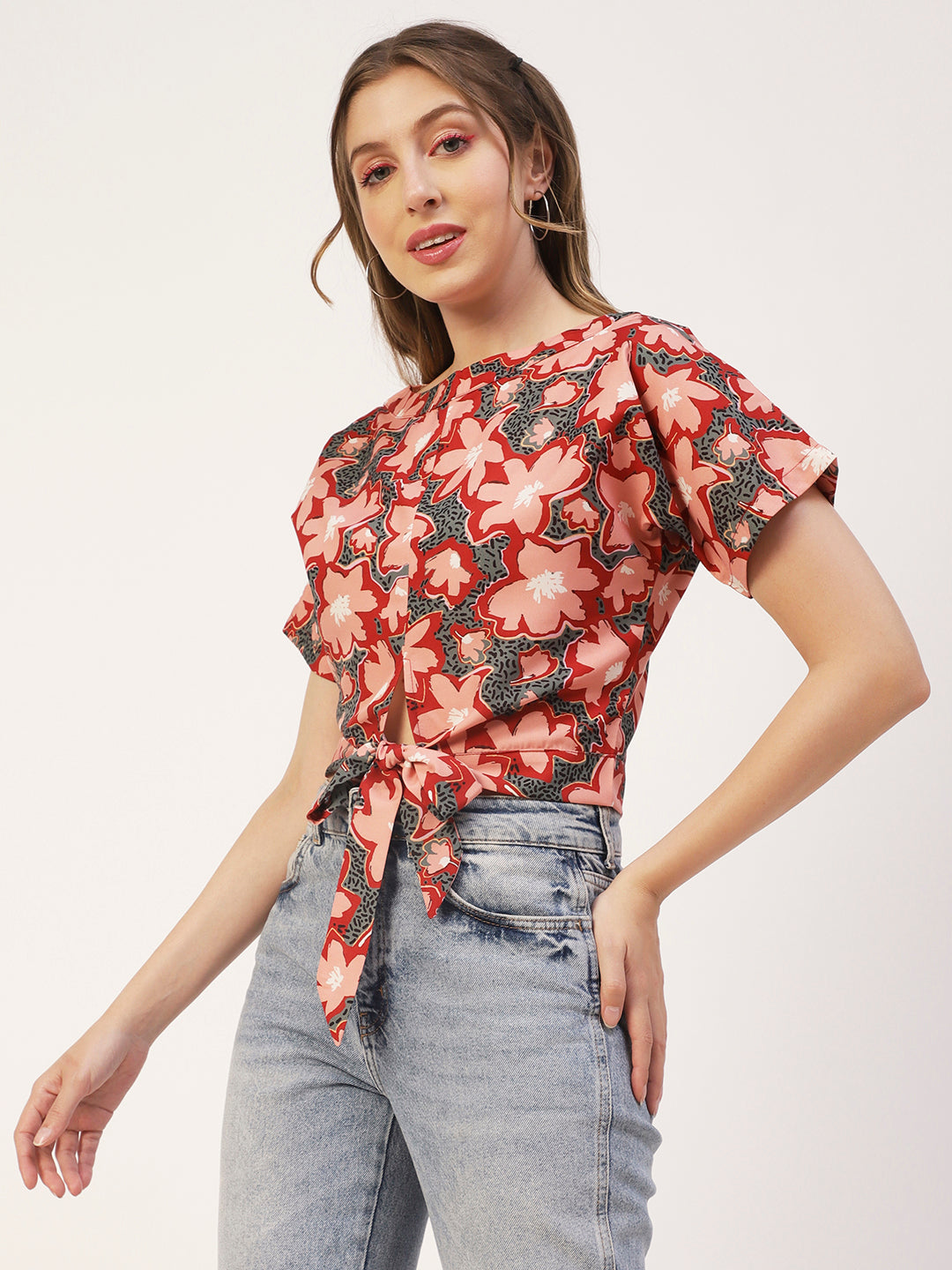 Printed Front Knot Crop