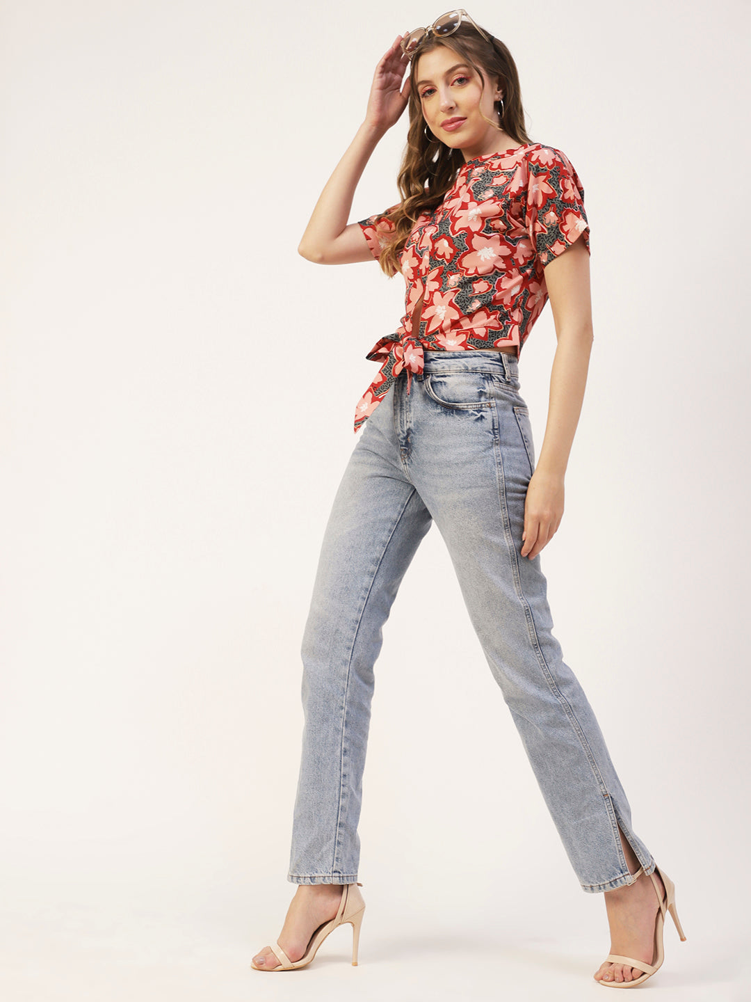 Printed Front Knot Crop