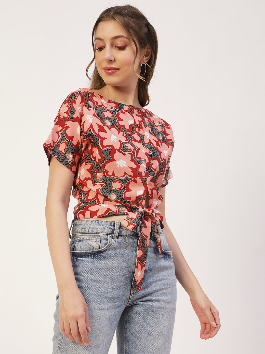Printed Front Knot Crop