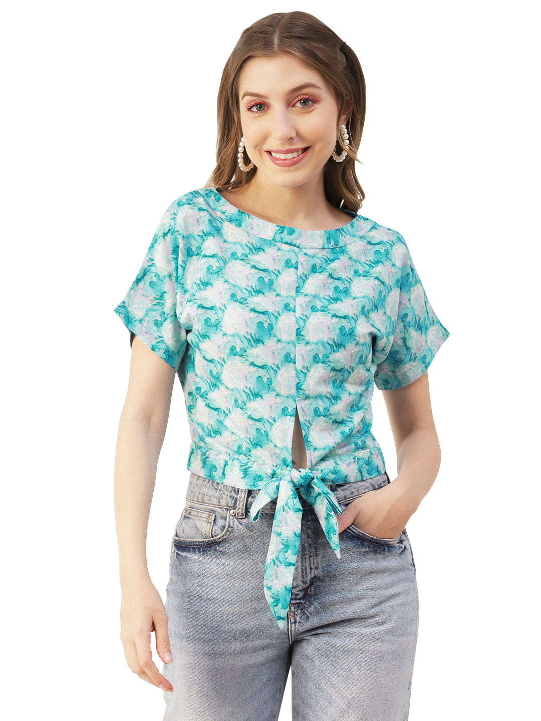Printed Front Knot Crop