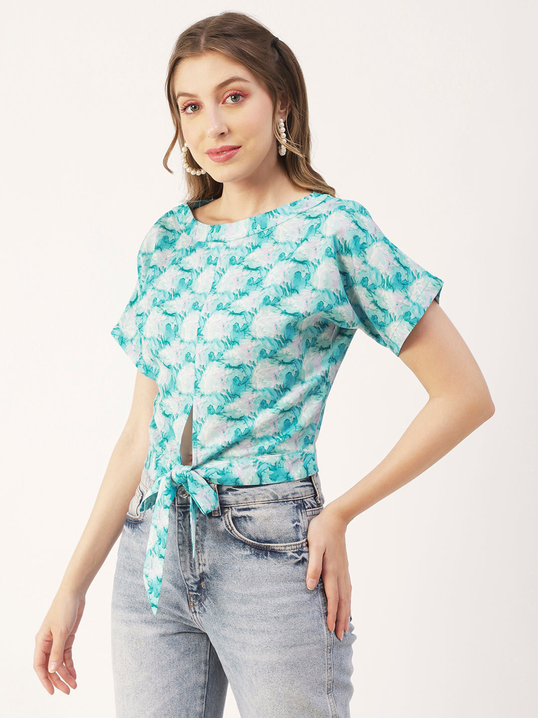 Printed Front Knot Crop