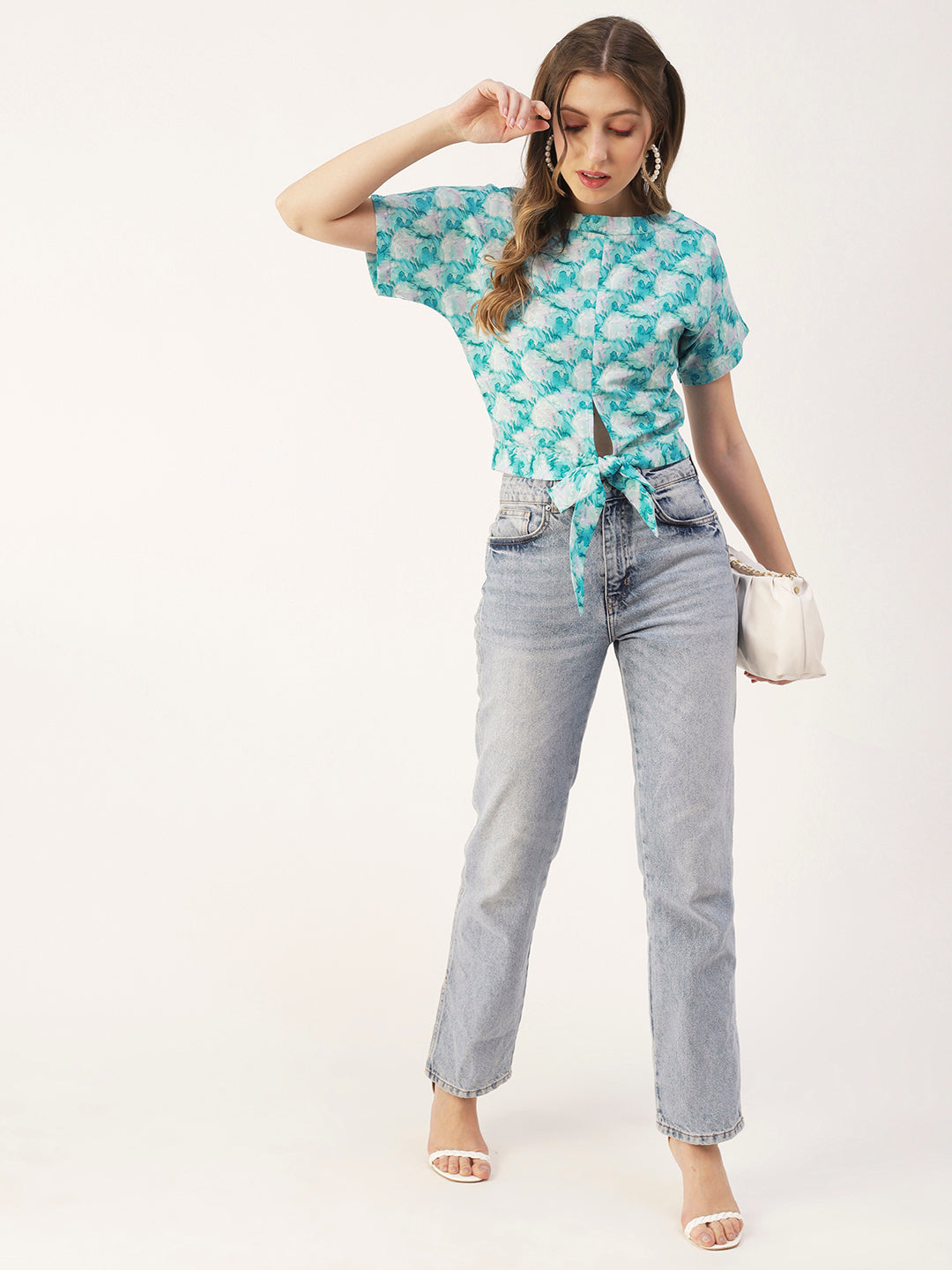 Printed Front Knot Crop