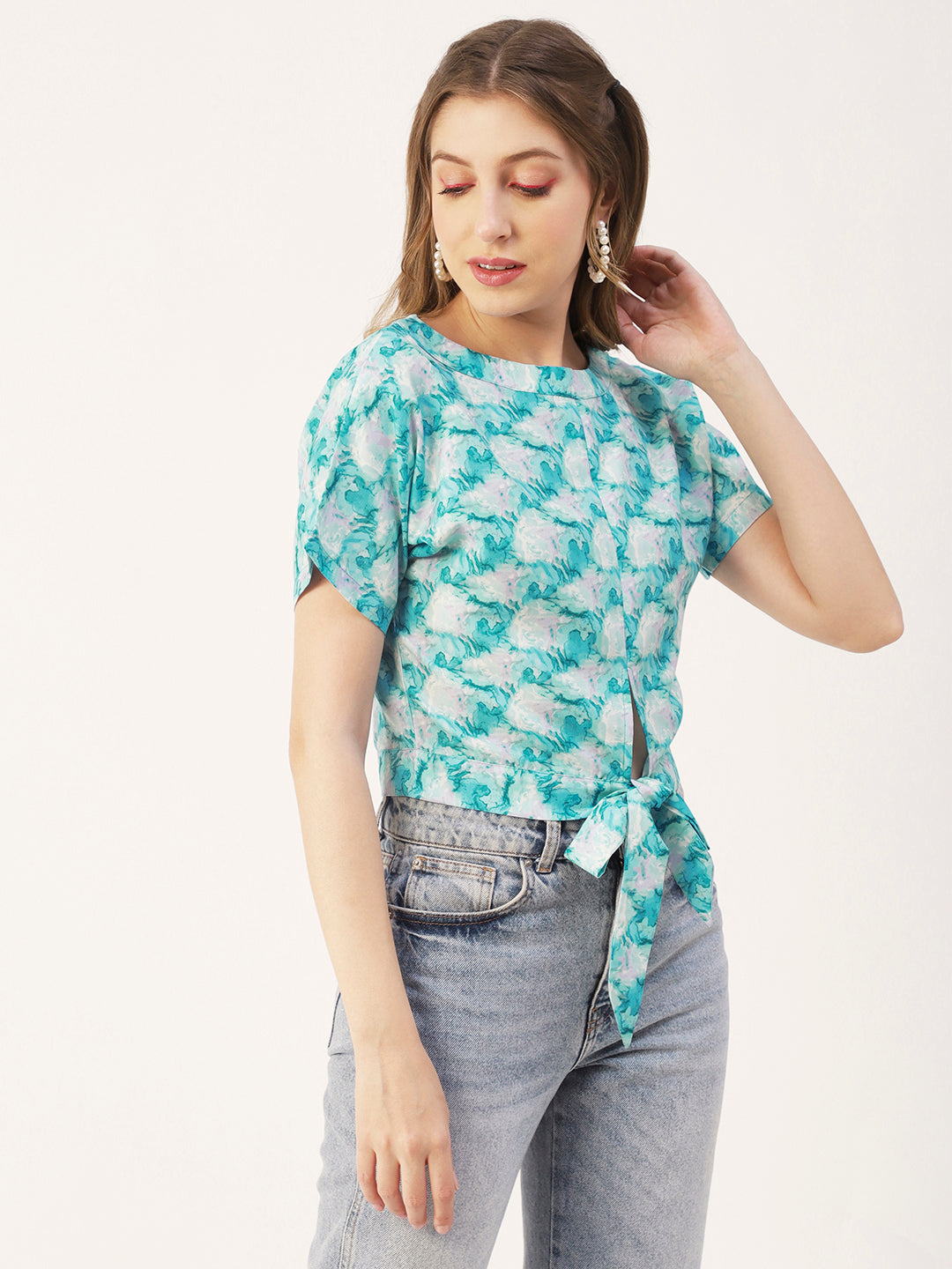 Printed Front Knot Crop