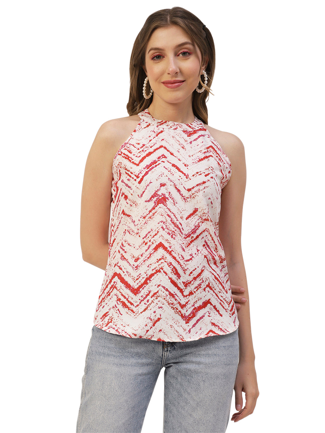 Printed Styled Back Top