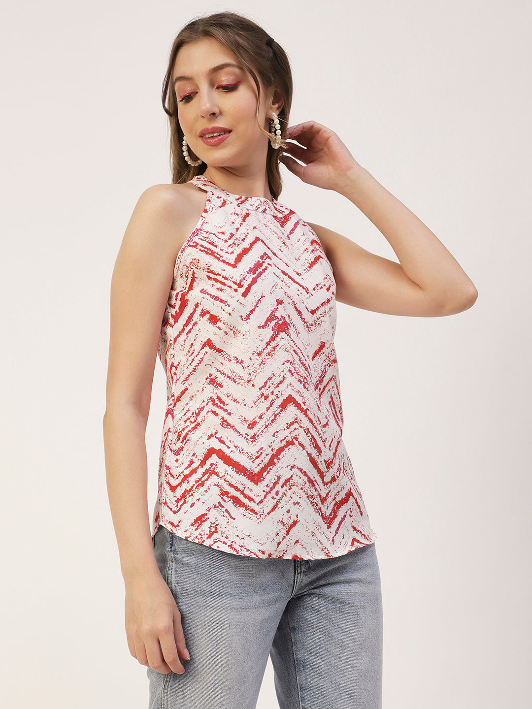 Printed Styled Back Top