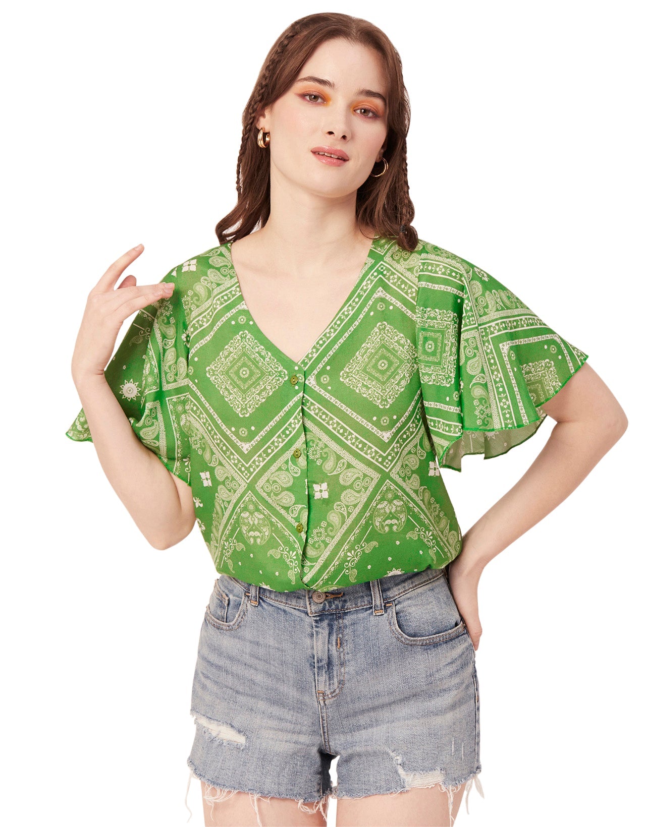 Printed Butterfly Sleeve Top