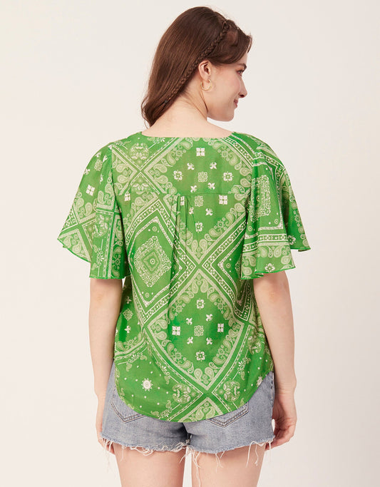 Printed Butterfly Sleeve Top