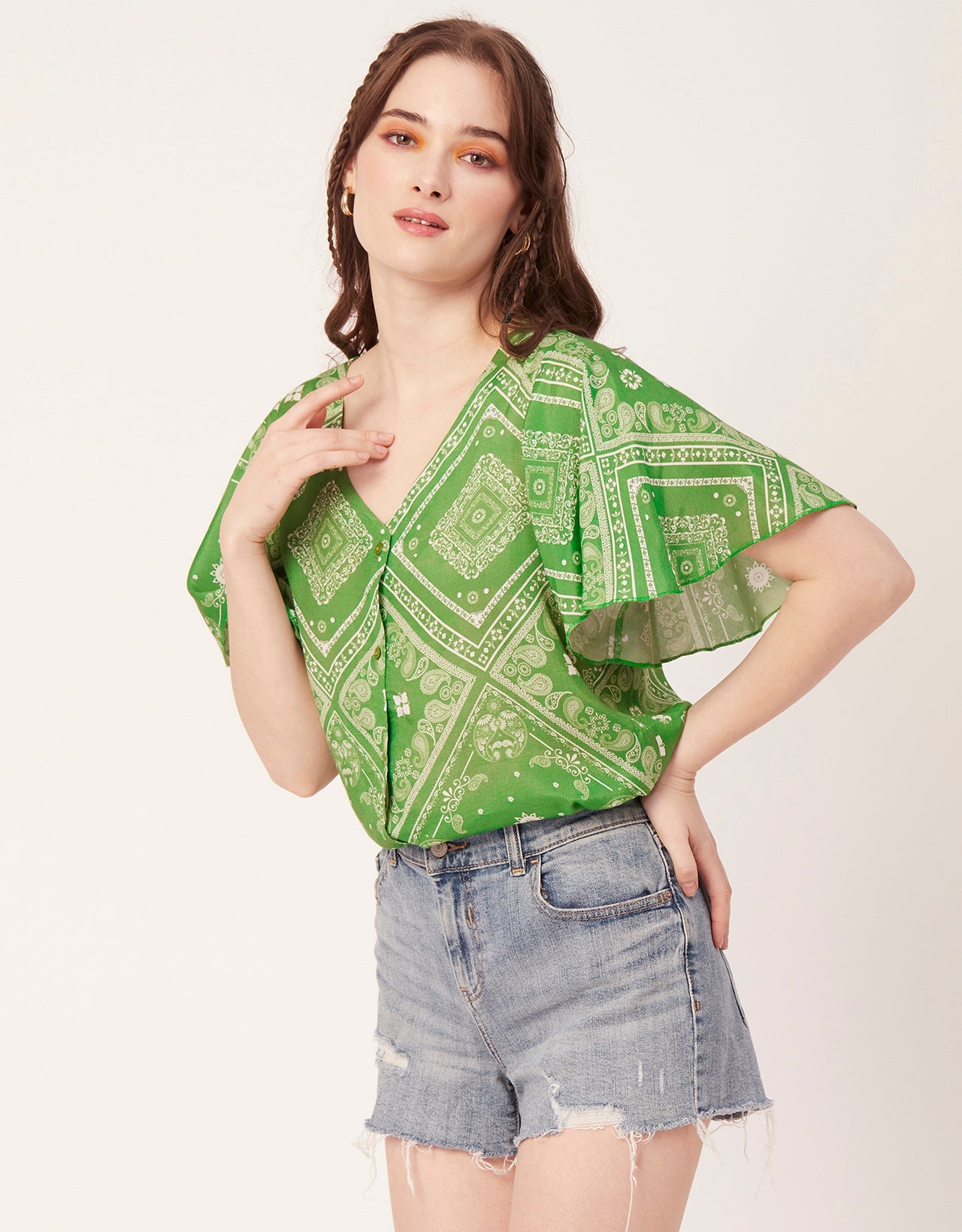 Printed Butterfly Sleeve Top