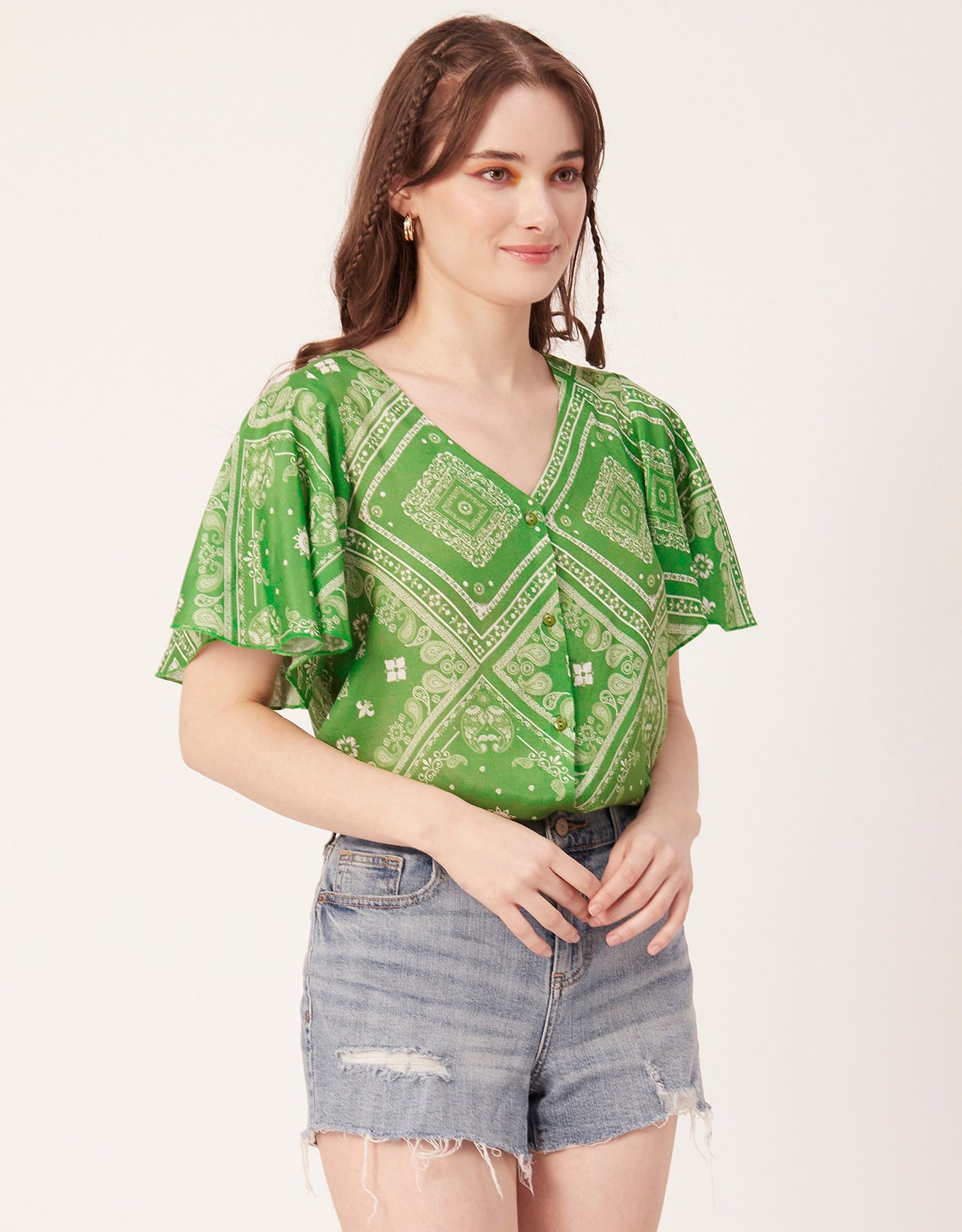 Printed Butterfly Sleeve Top