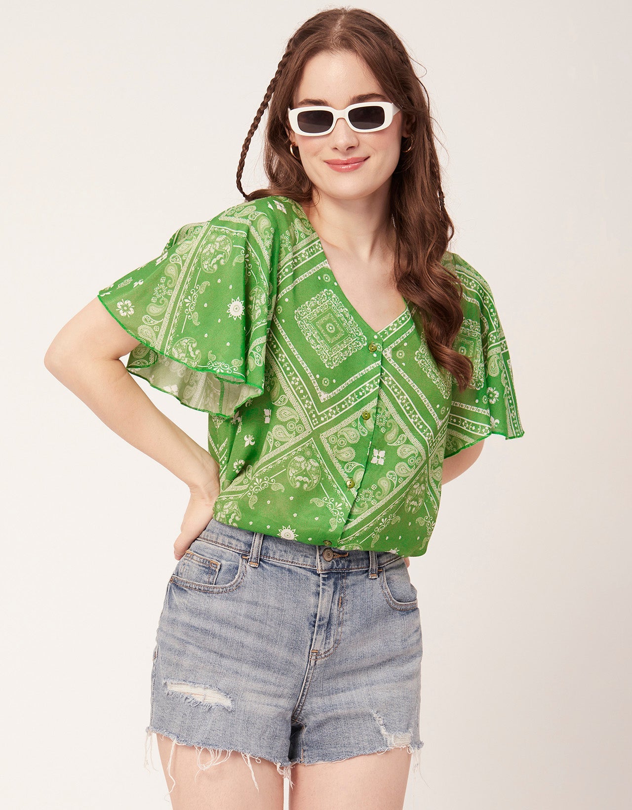 Printed Butterfly Sleeve Top
