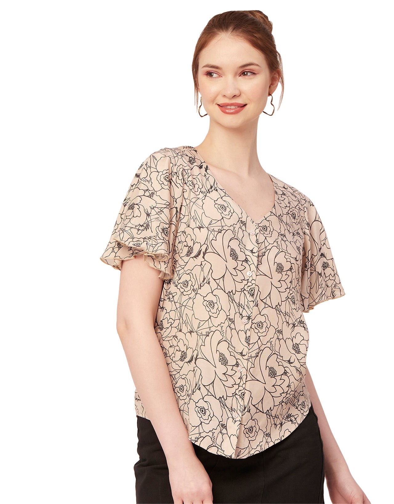 Printed Butterfly Sleeve Top