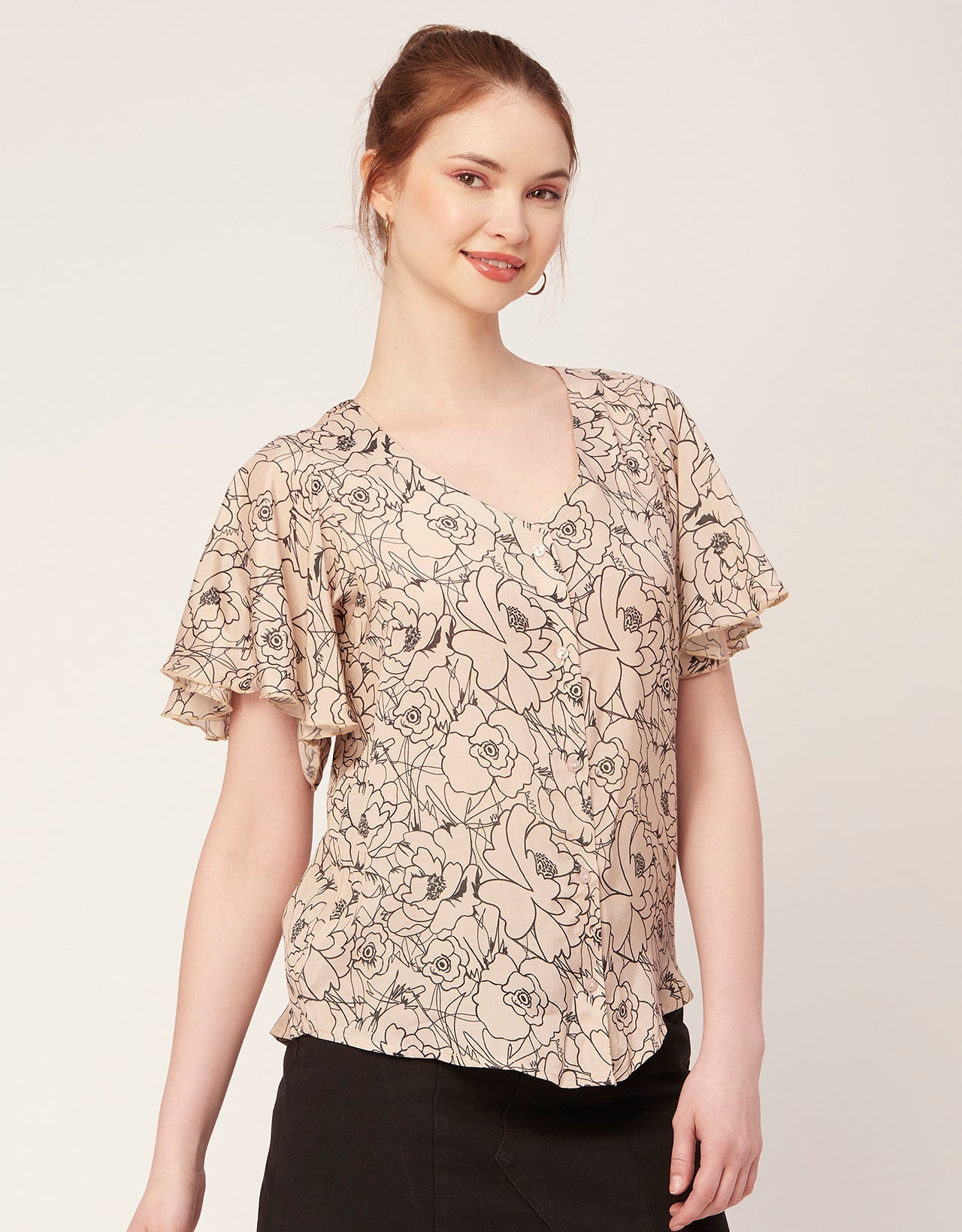 Printed Butterfly Sleeve Top