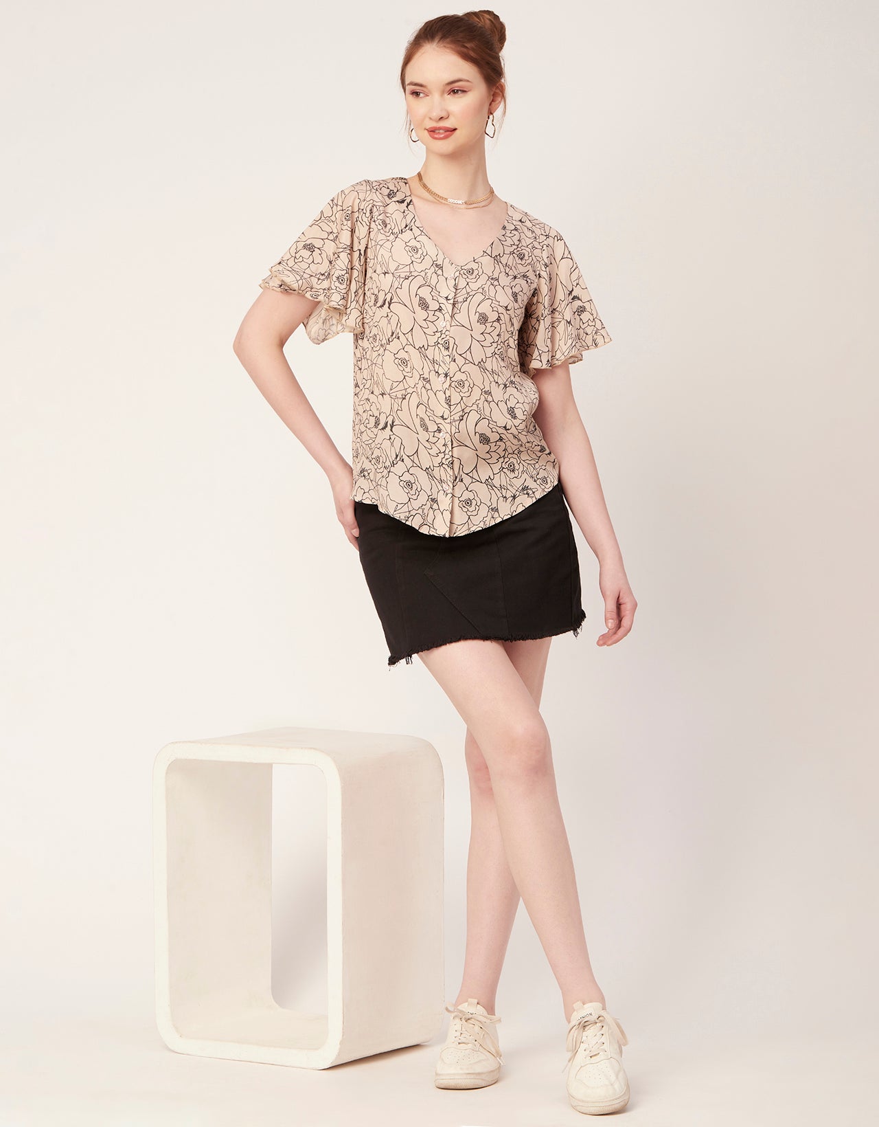 Printed Butterfly Sleeve Top