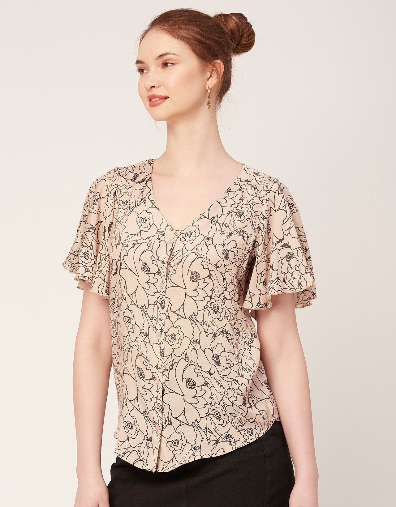 Printed Butterfly Sleeve Top