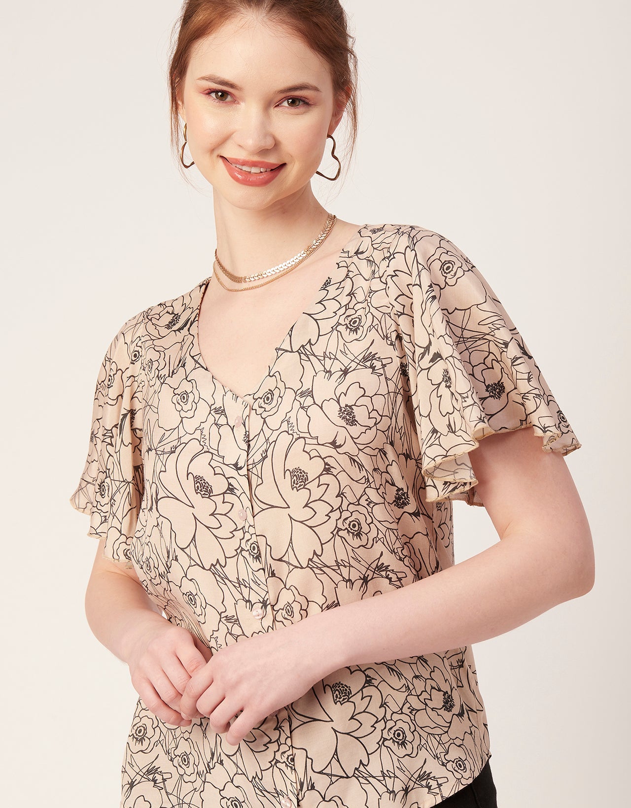 Printed Butterfly Sleeve Top