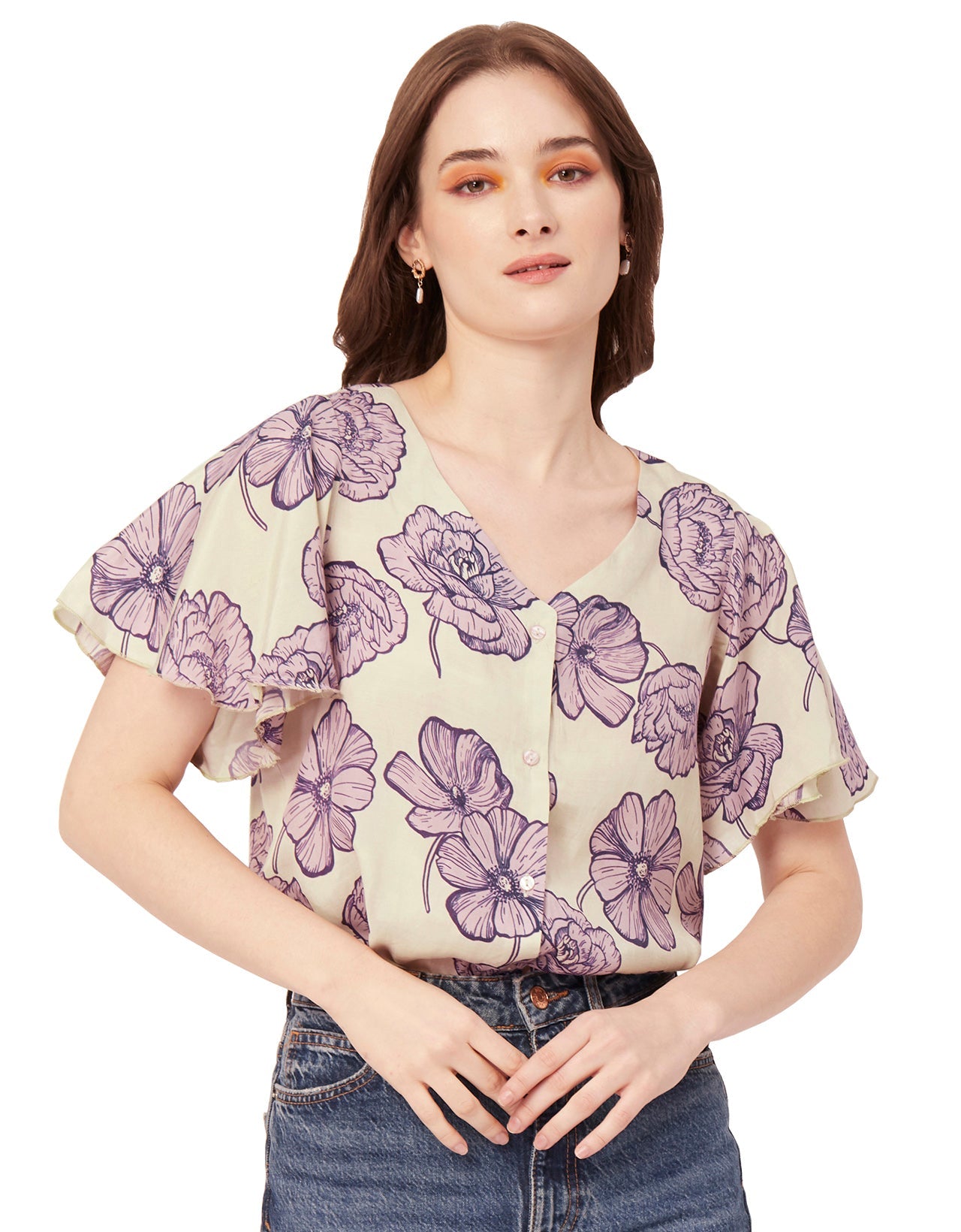 Printed Butterfly Sleeve Top