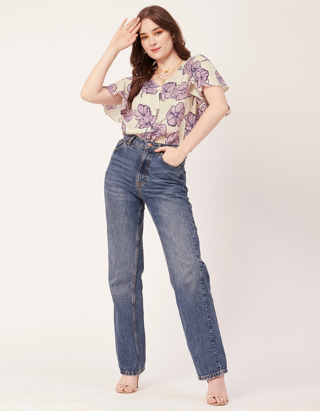 Printed Butterfly Sleeve Top