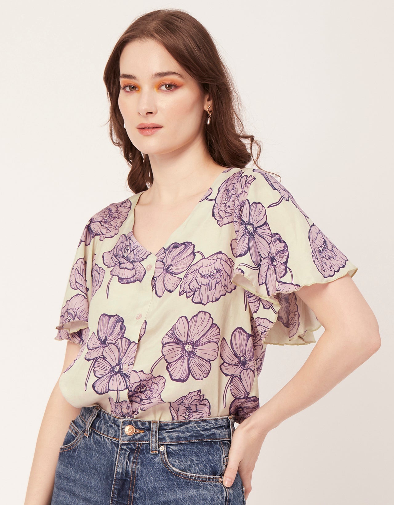 Printed Butterfly Sleeve Top