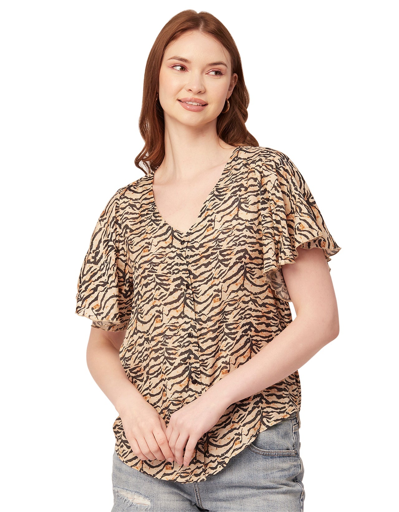 Printed Butterfly Sleeve Top