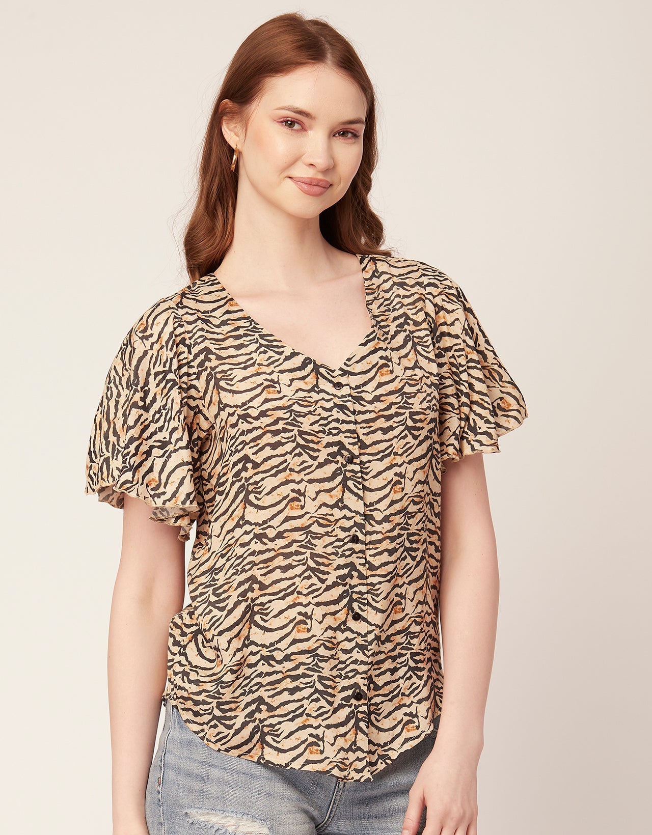 Printed Butterfly Sleeve Top