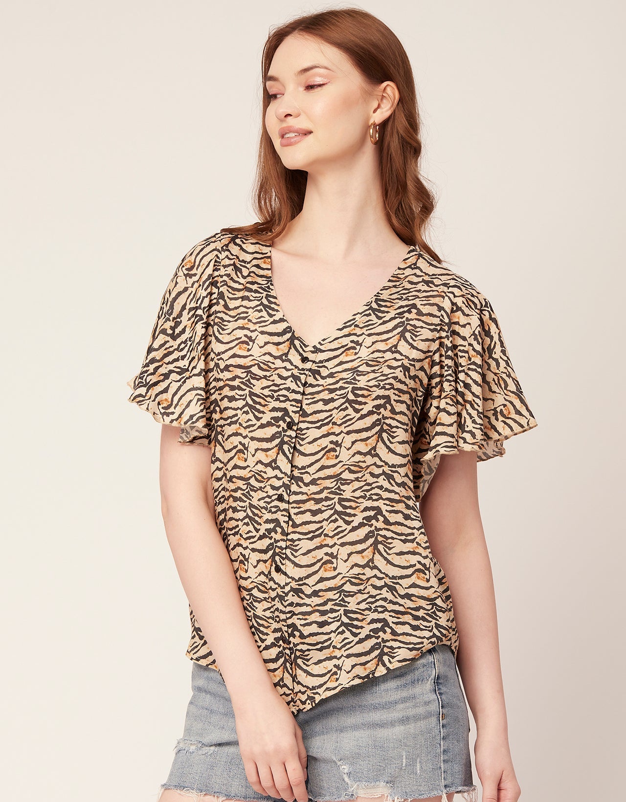 Printed Butterfly Sleeve Top