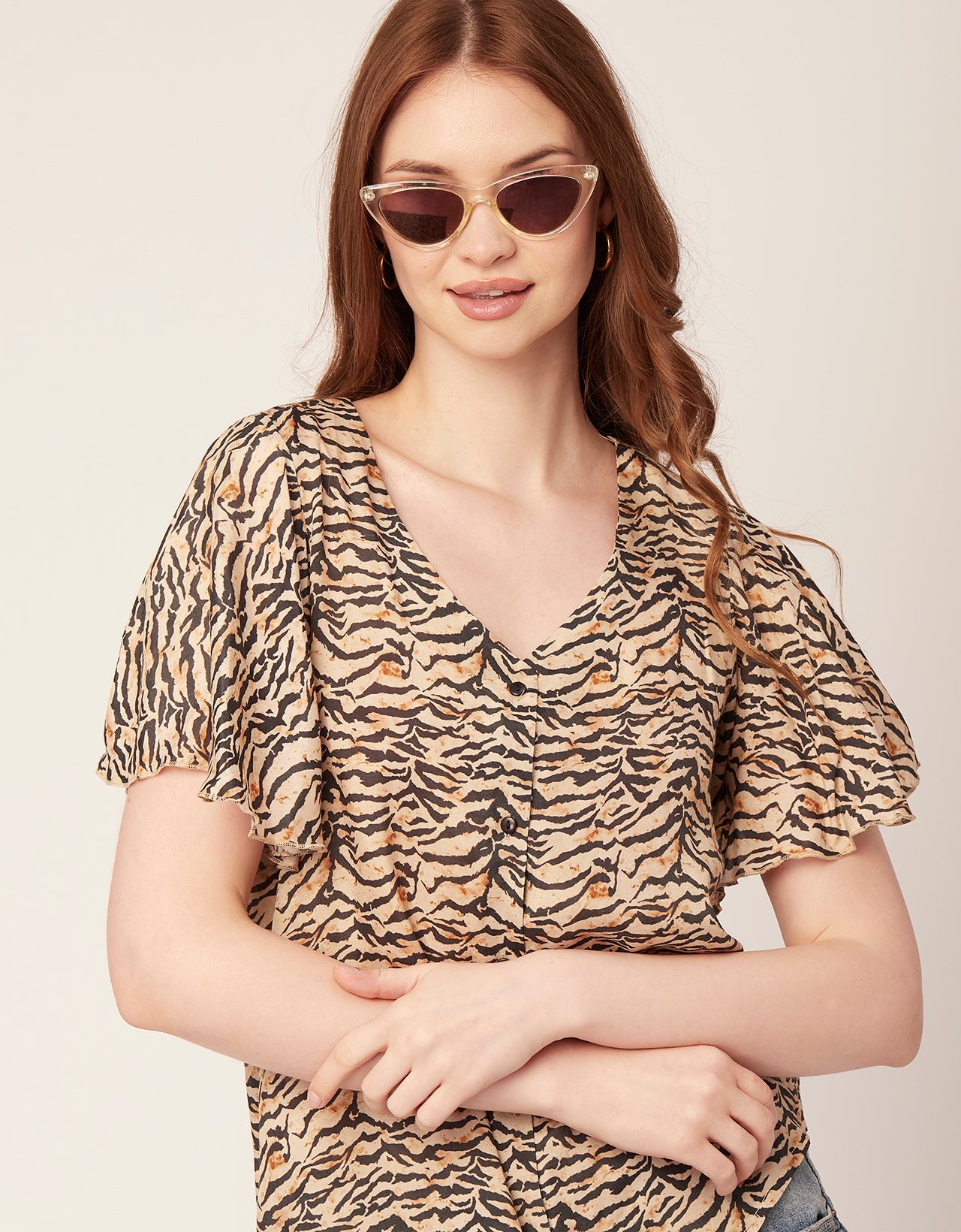Printed Butterfly Sleeve Top