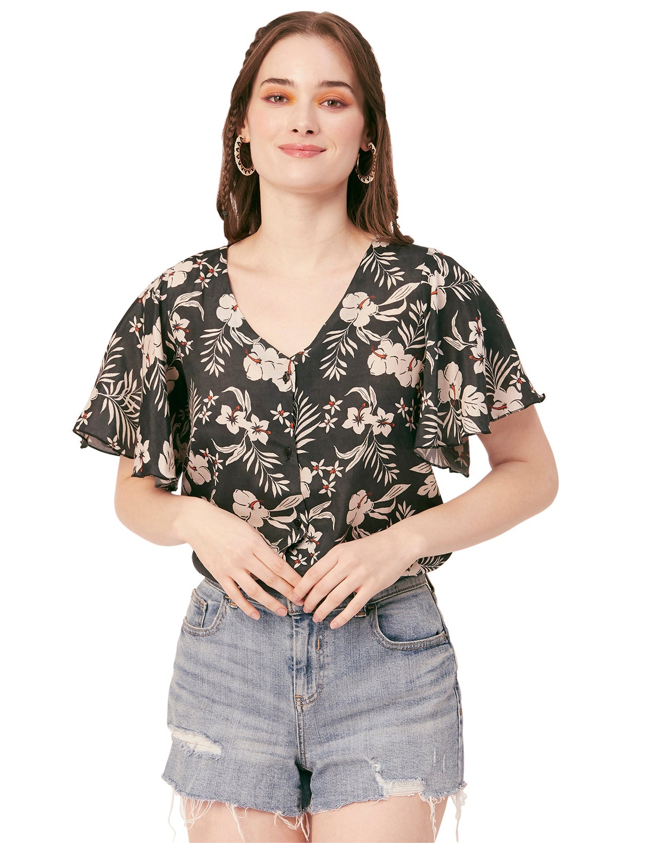 Printed Butterfly Sleeve Top
