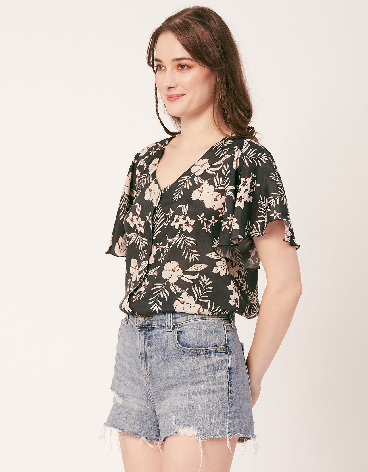 Printed Butterfly Sleeve Top