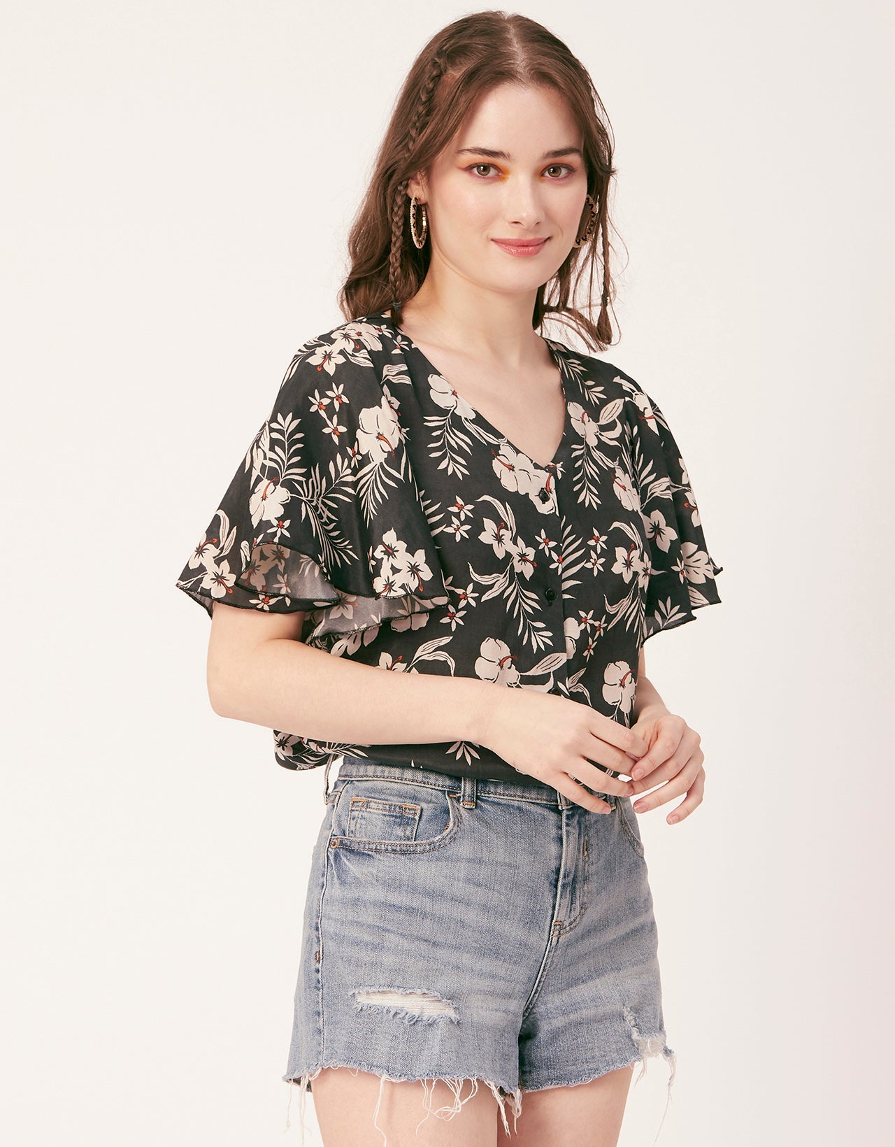 Printed Butterfly Sleeve Top