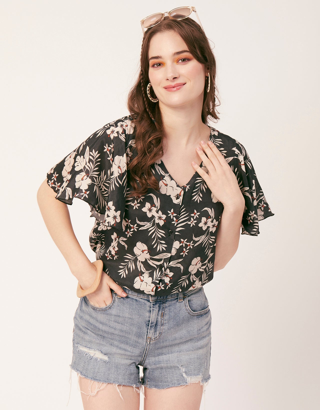 Printed Butterfly Sleeve Top
