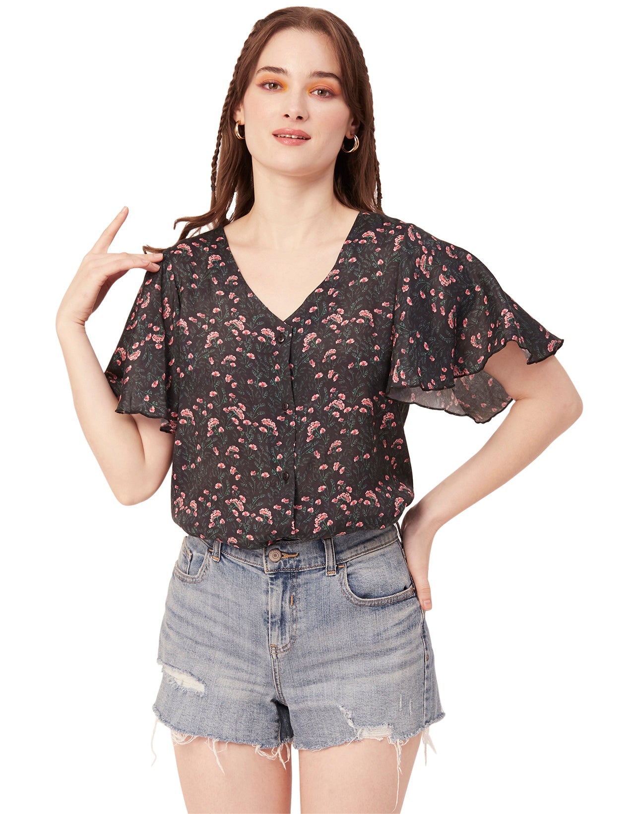 Printed Butterfly Sleeve Top