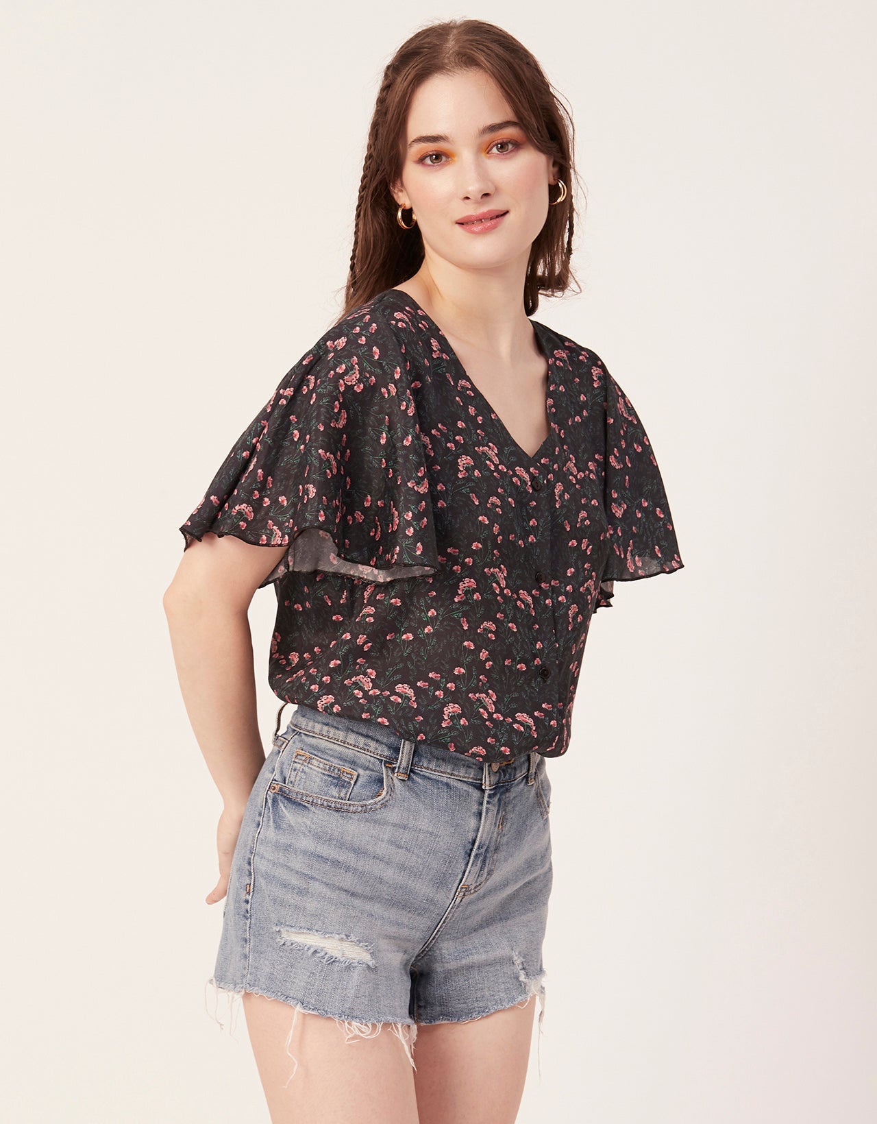 Printed Butterfly Sleeve Top